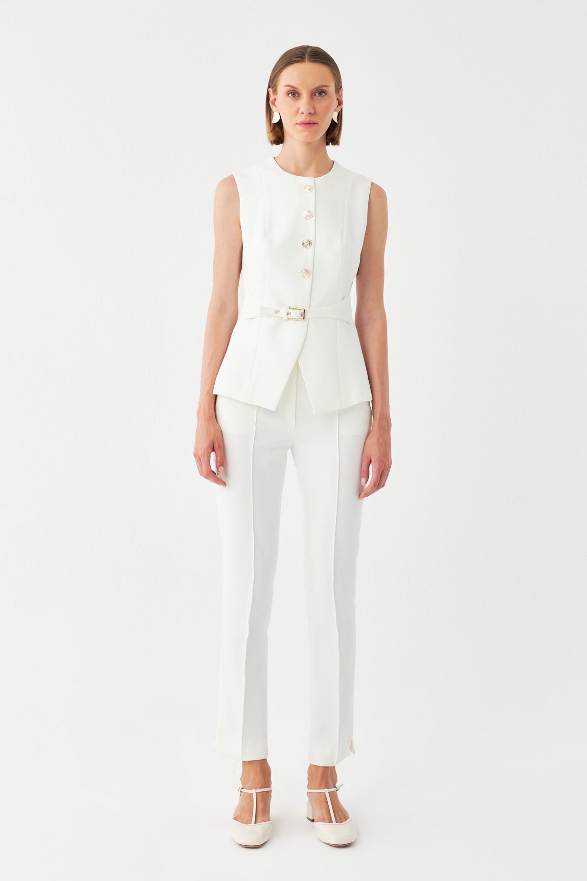 Düğmeli-Kemerli Blazer Takım