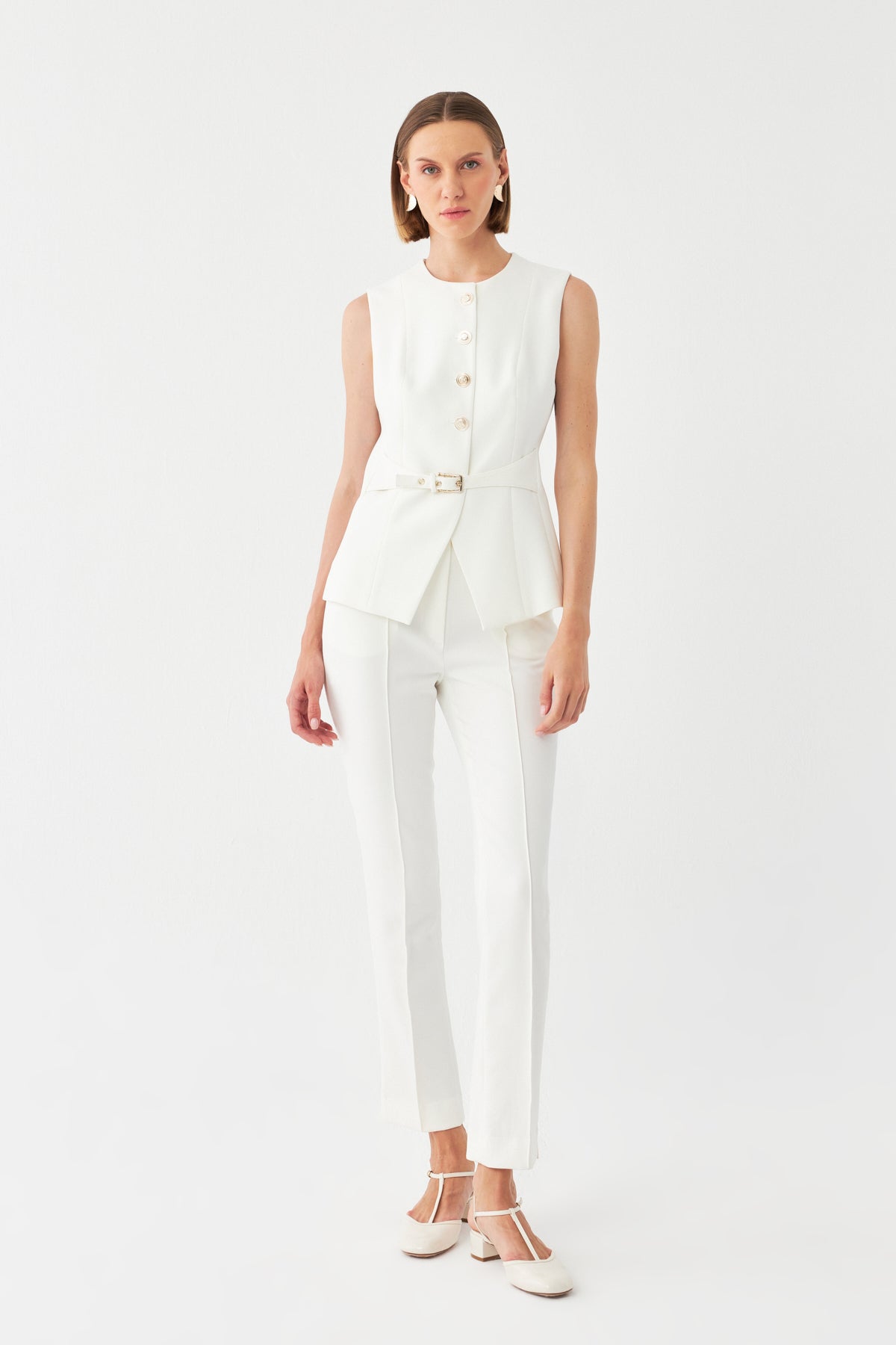 Düğmeli-Kemerli Blazer Takım