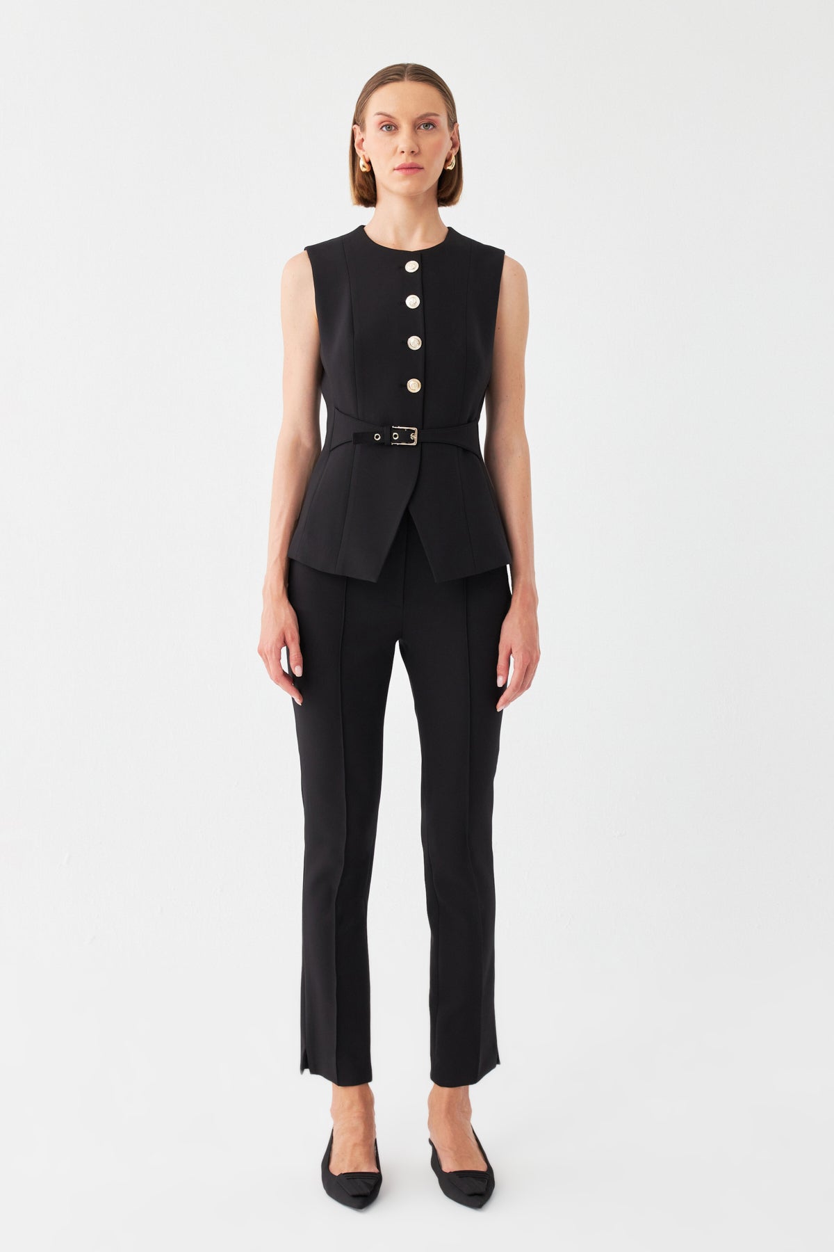 Düğmeli-Kemerli Blazer Takım