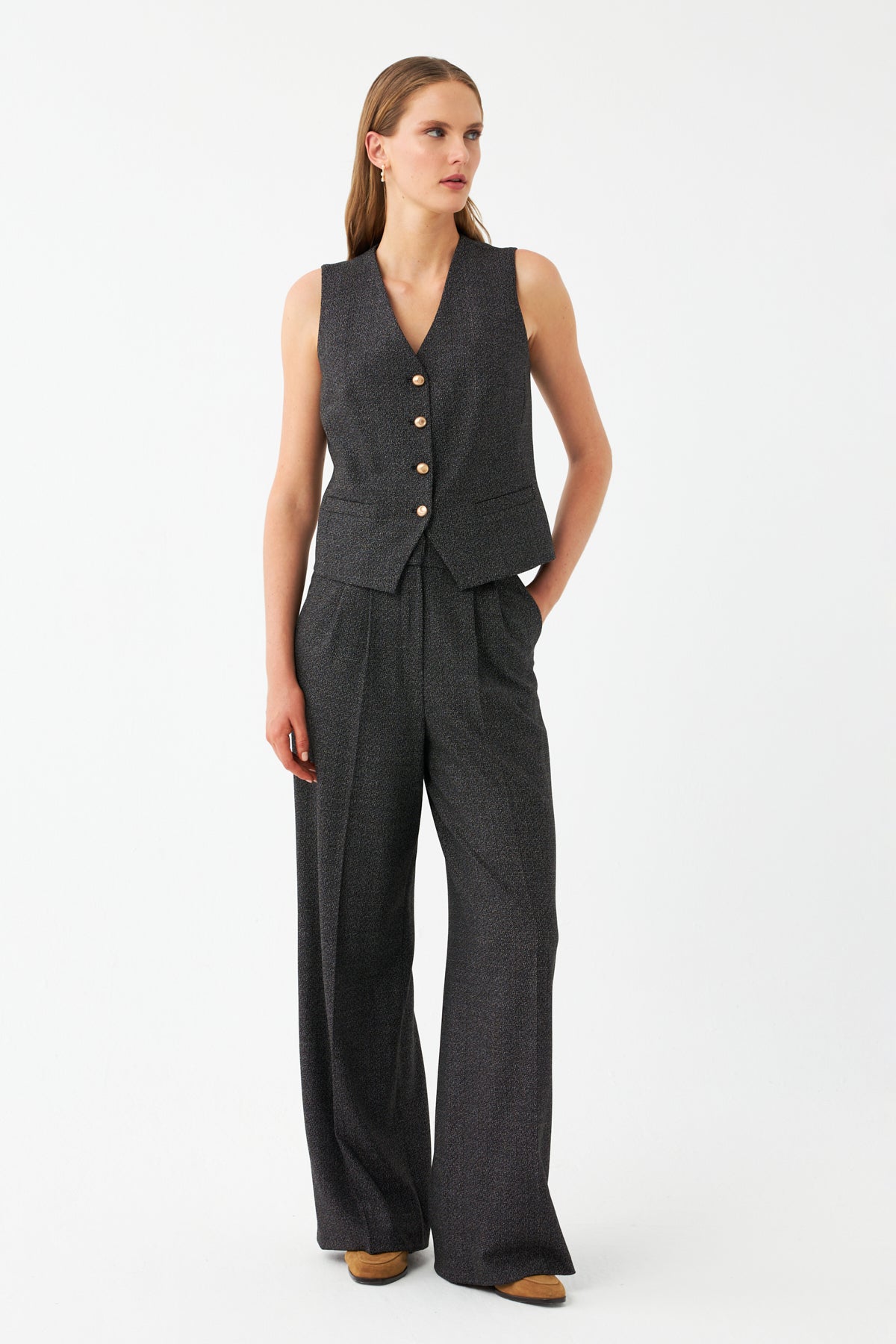 Yelek-Bol Paça Pantolon Takım