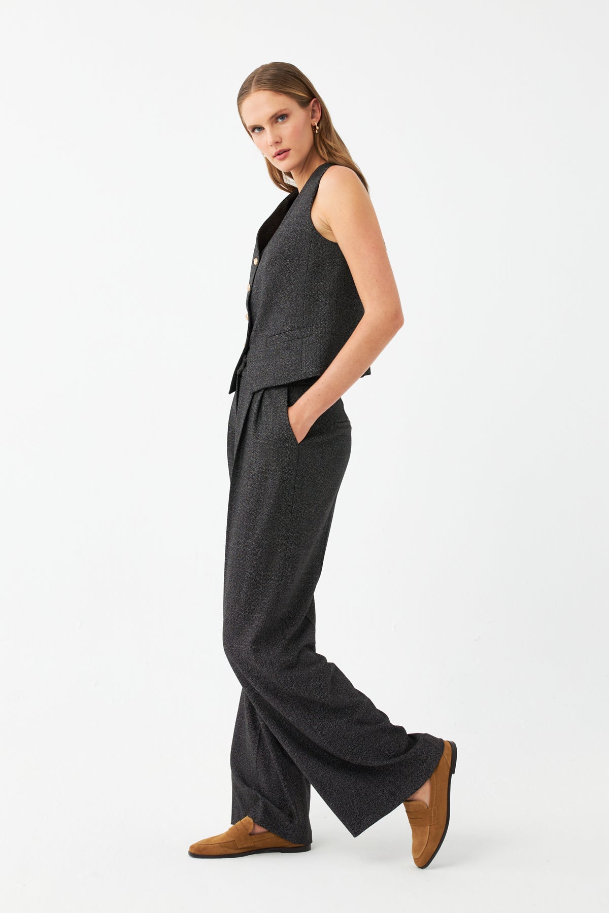 Yelek-Bol Paça Pantolon Takım