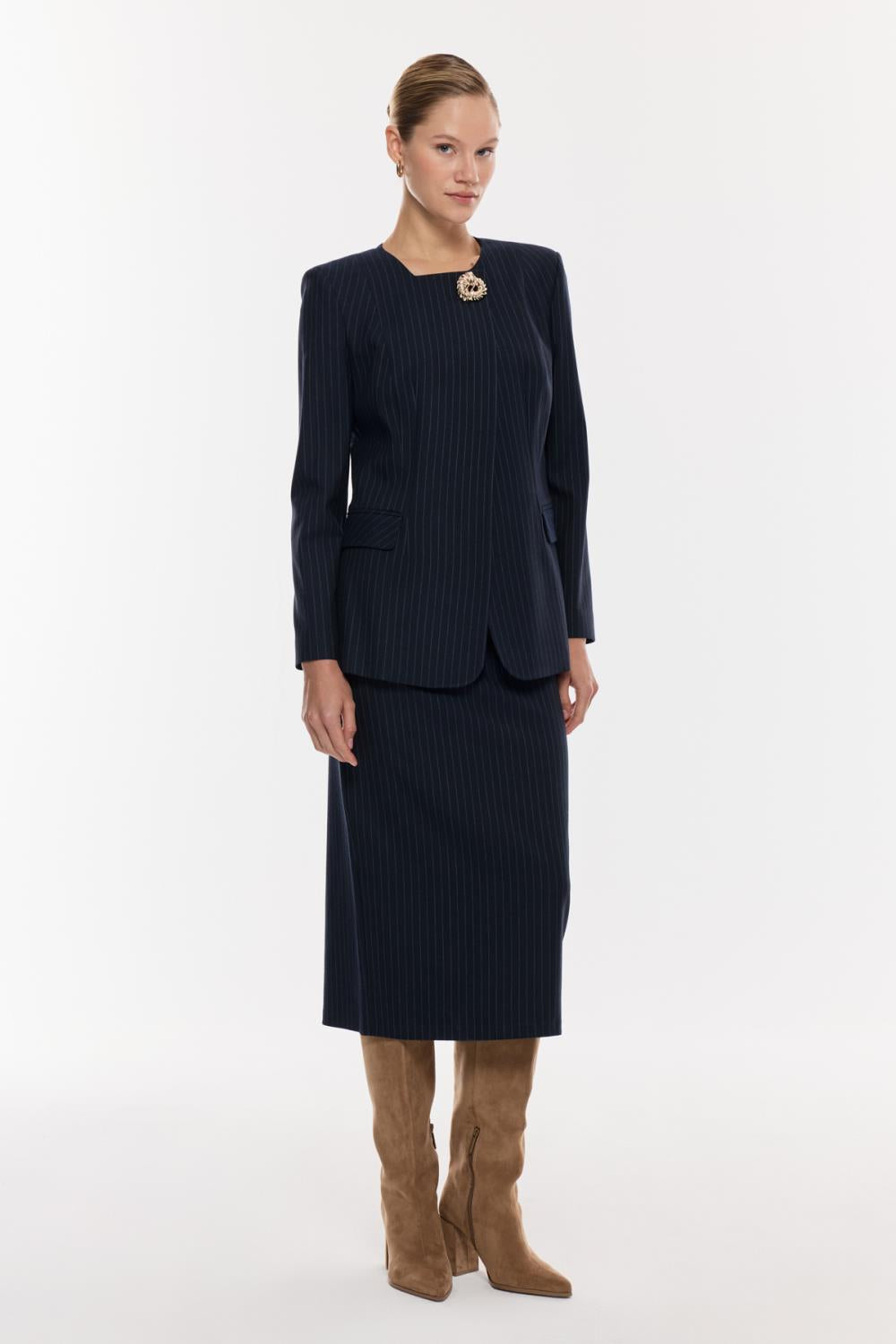 Çizgili Kalem Etek Takım