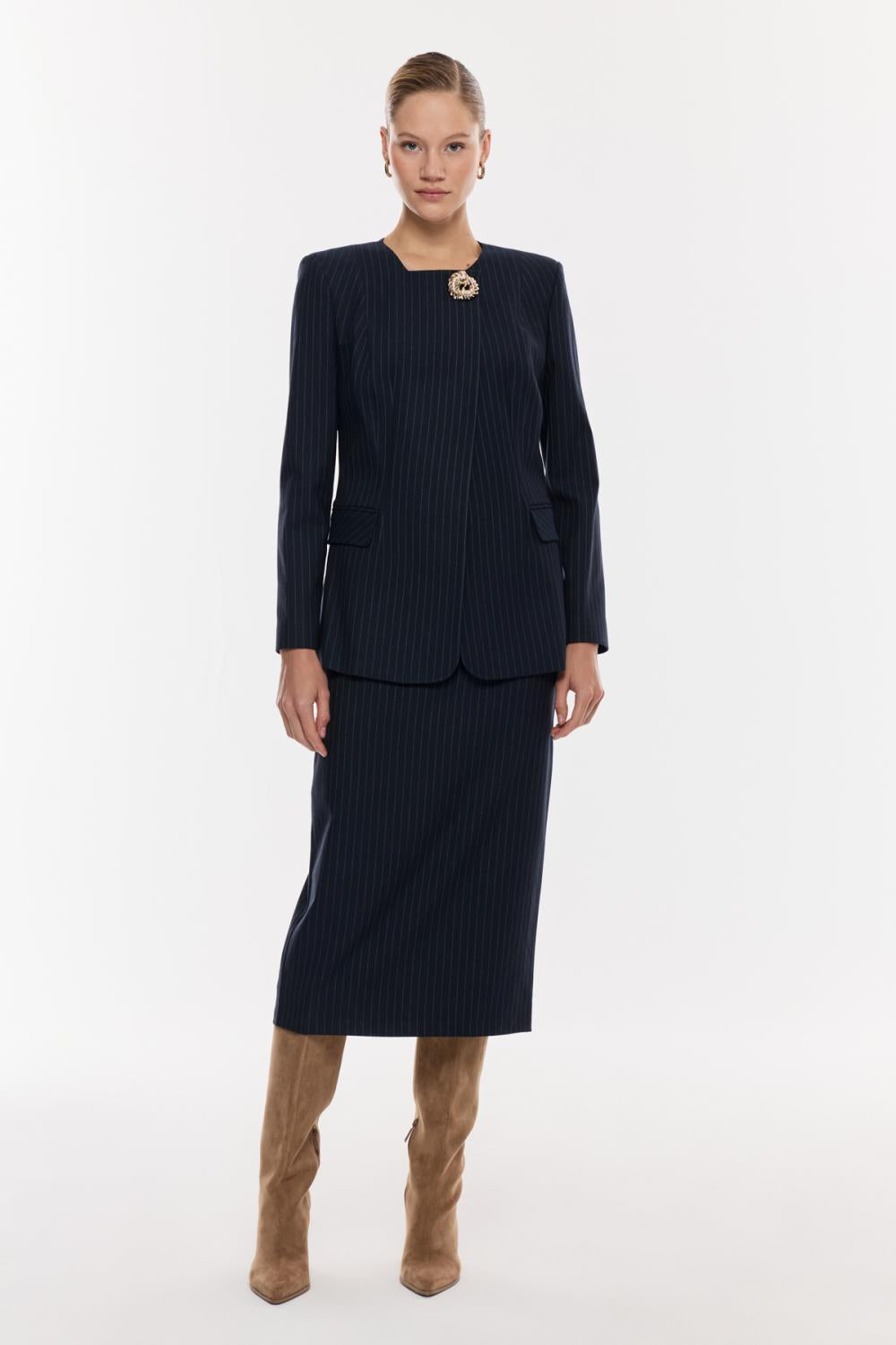 Çizgili Kalem Etek Takım