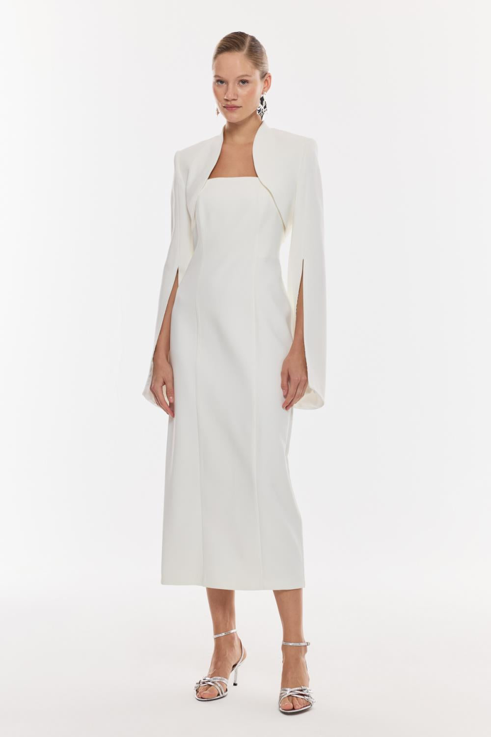 Pelerin Kollu Midi Elbise