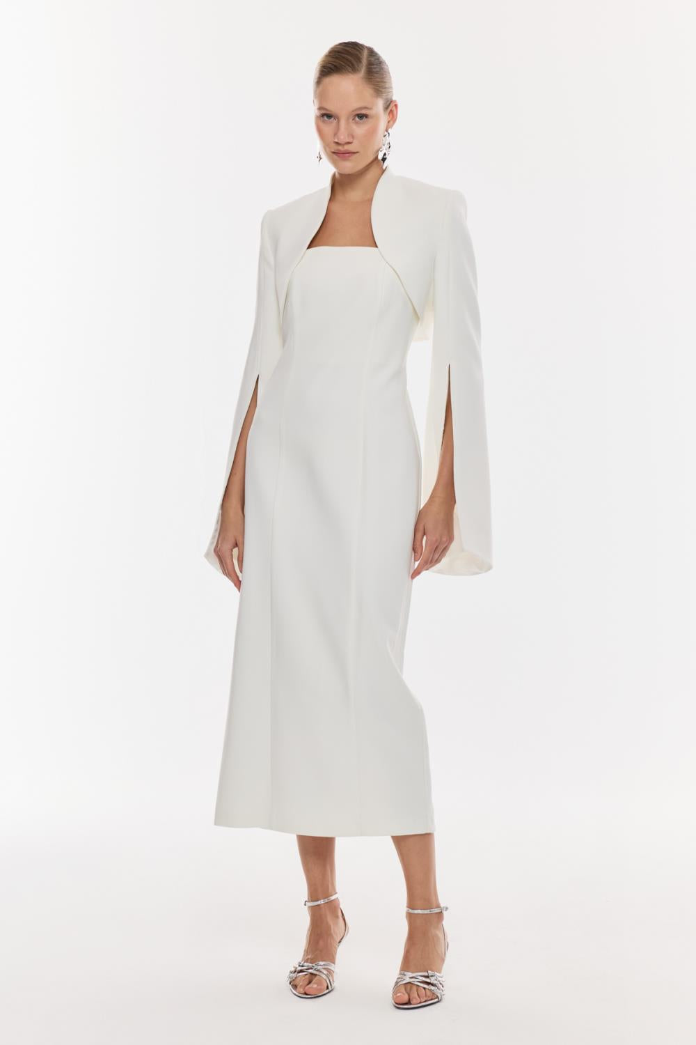 Pelerin Kollu Midi Elbise