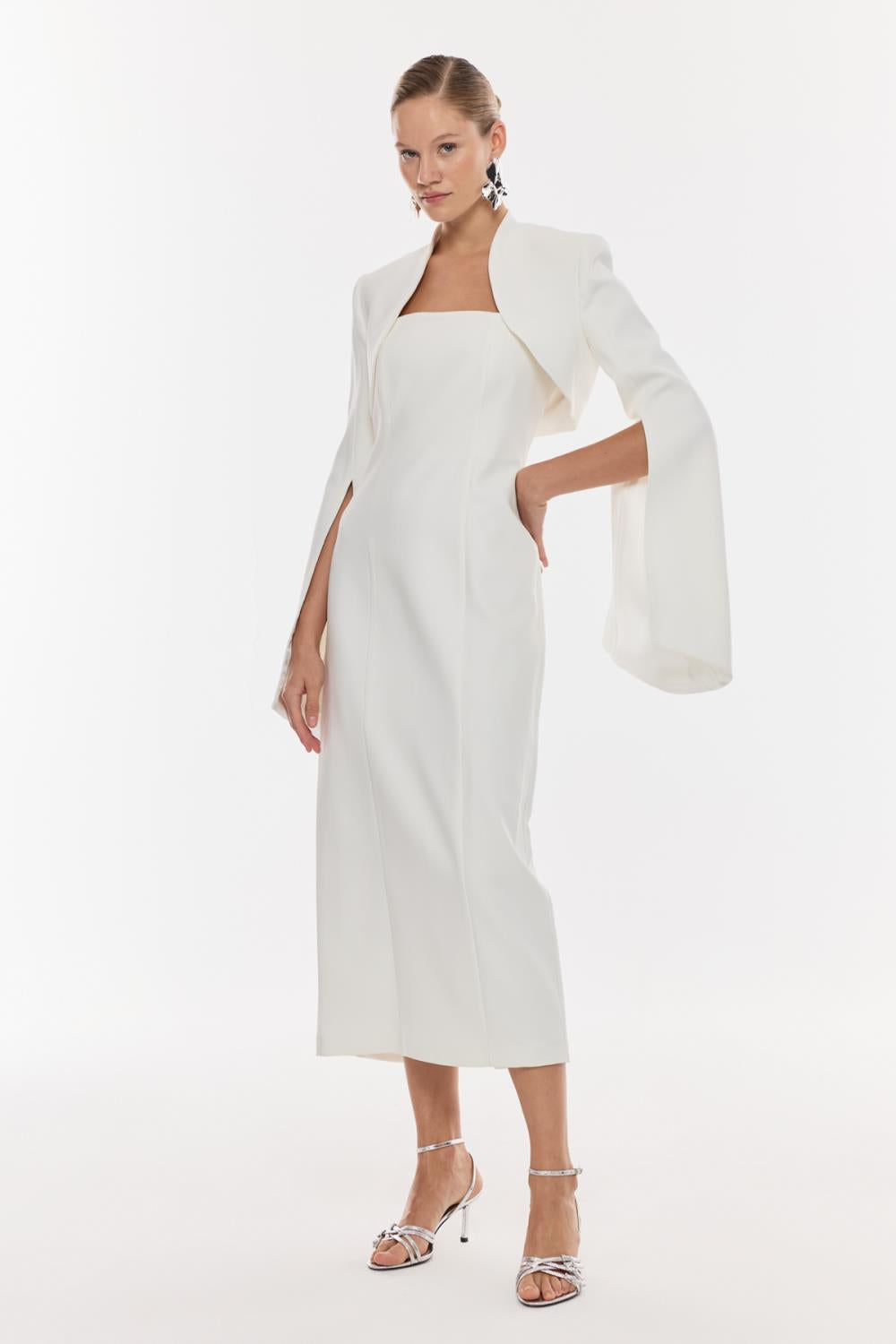 Pelerin Kollu Midi Elbise