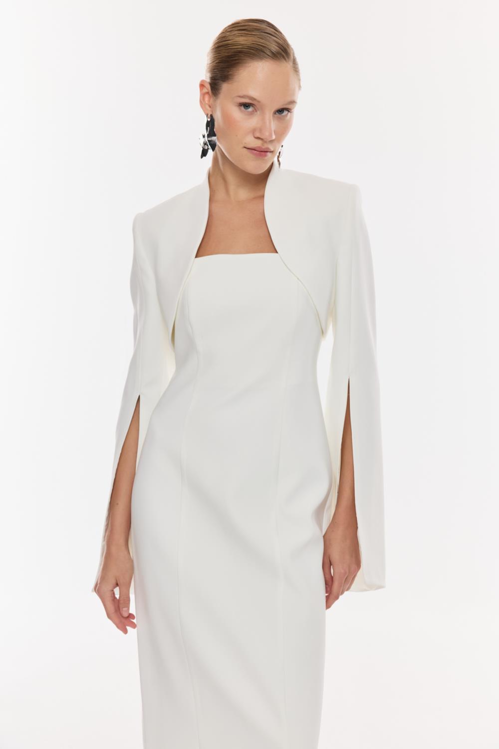 Pelerin Kollu Midi Elbise