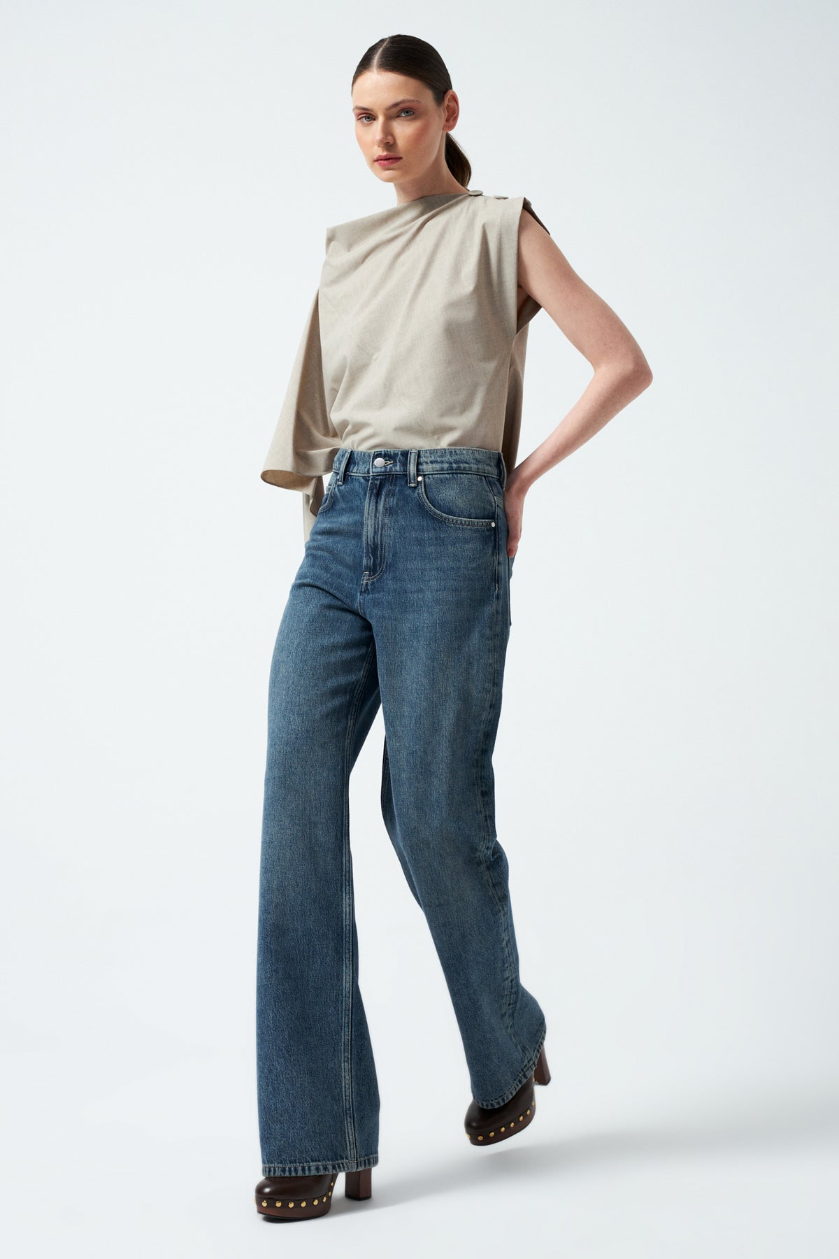 Yüksek Bel Denim Pantolon - Açık Mavi