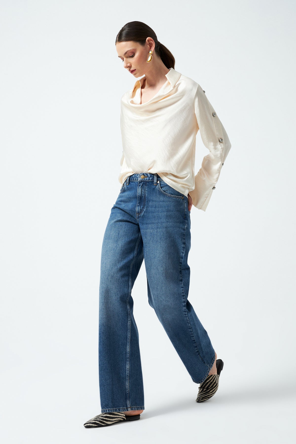 Yüksek Bel Denim Pantolon - Lacivert