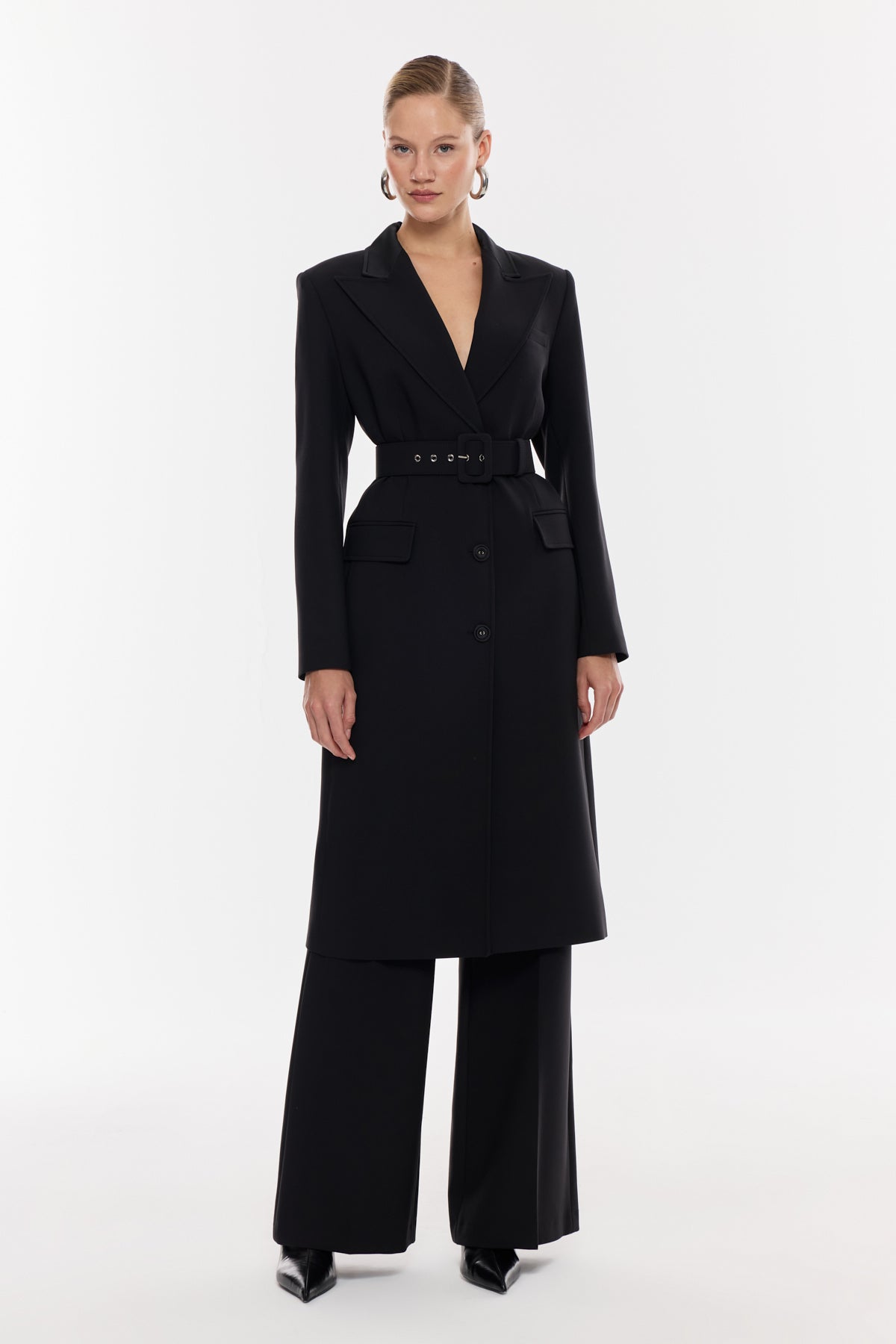 Kuşaklı Uzun Takım Ceket