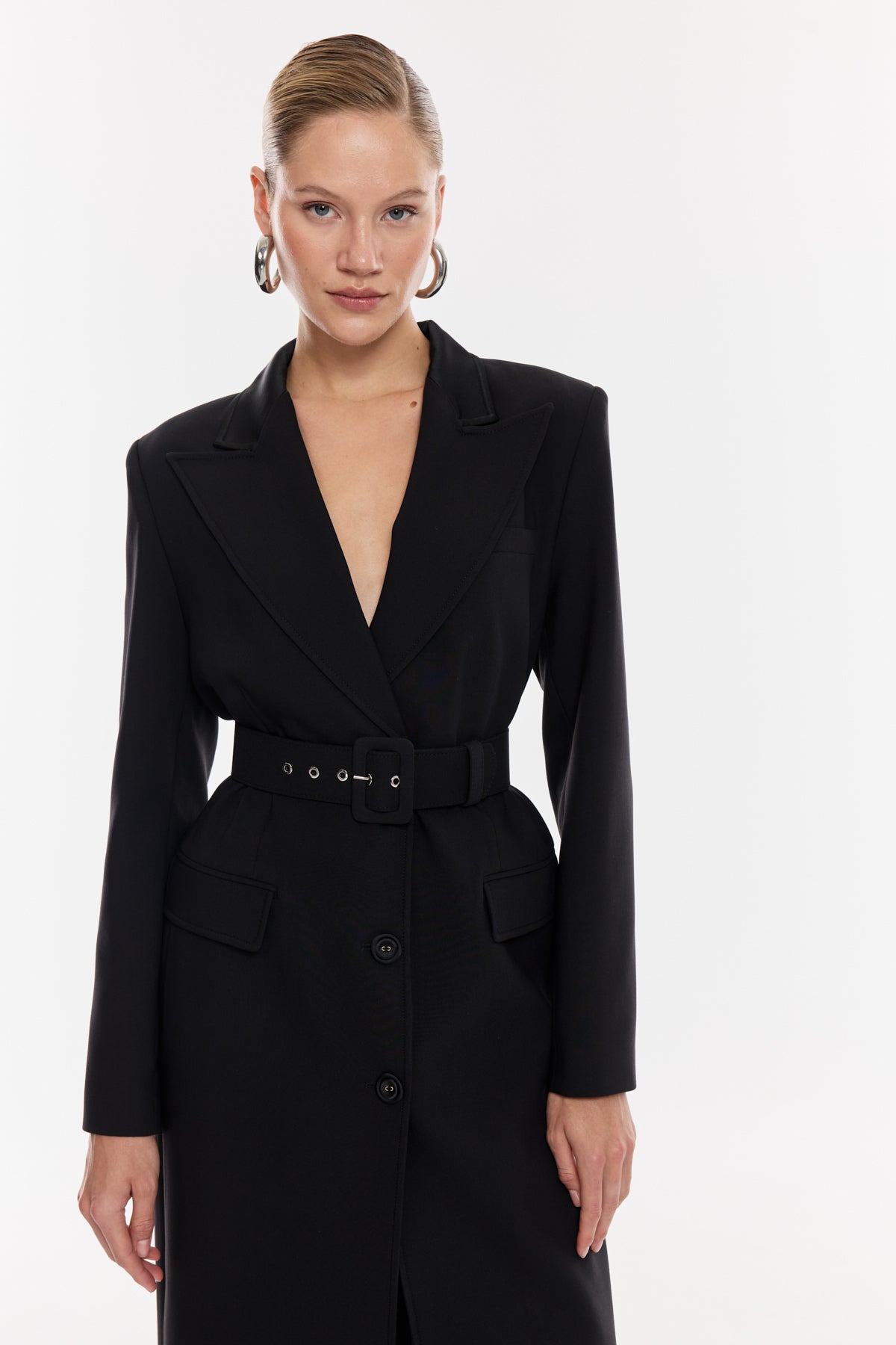 Kuşaklı Uzun Takım Ceket