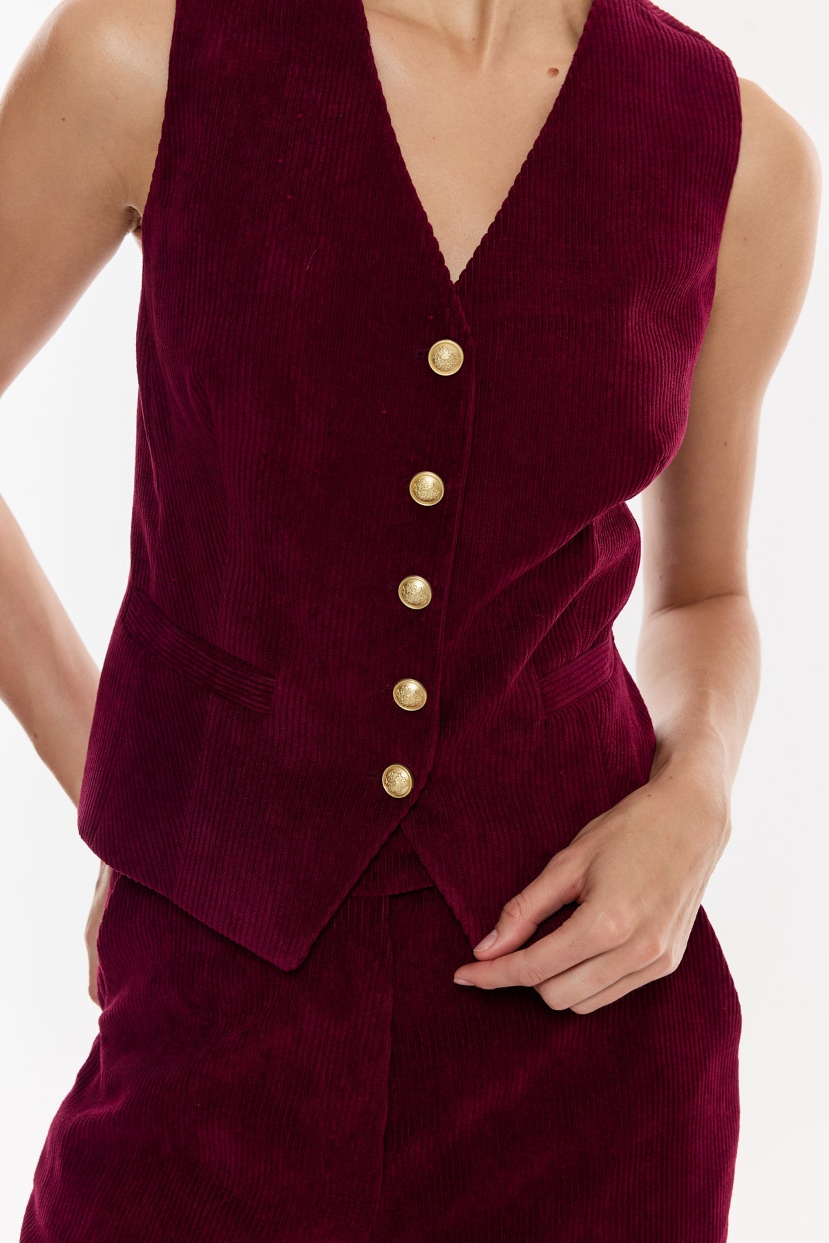 Kadife Düğmeli Yelek Takım