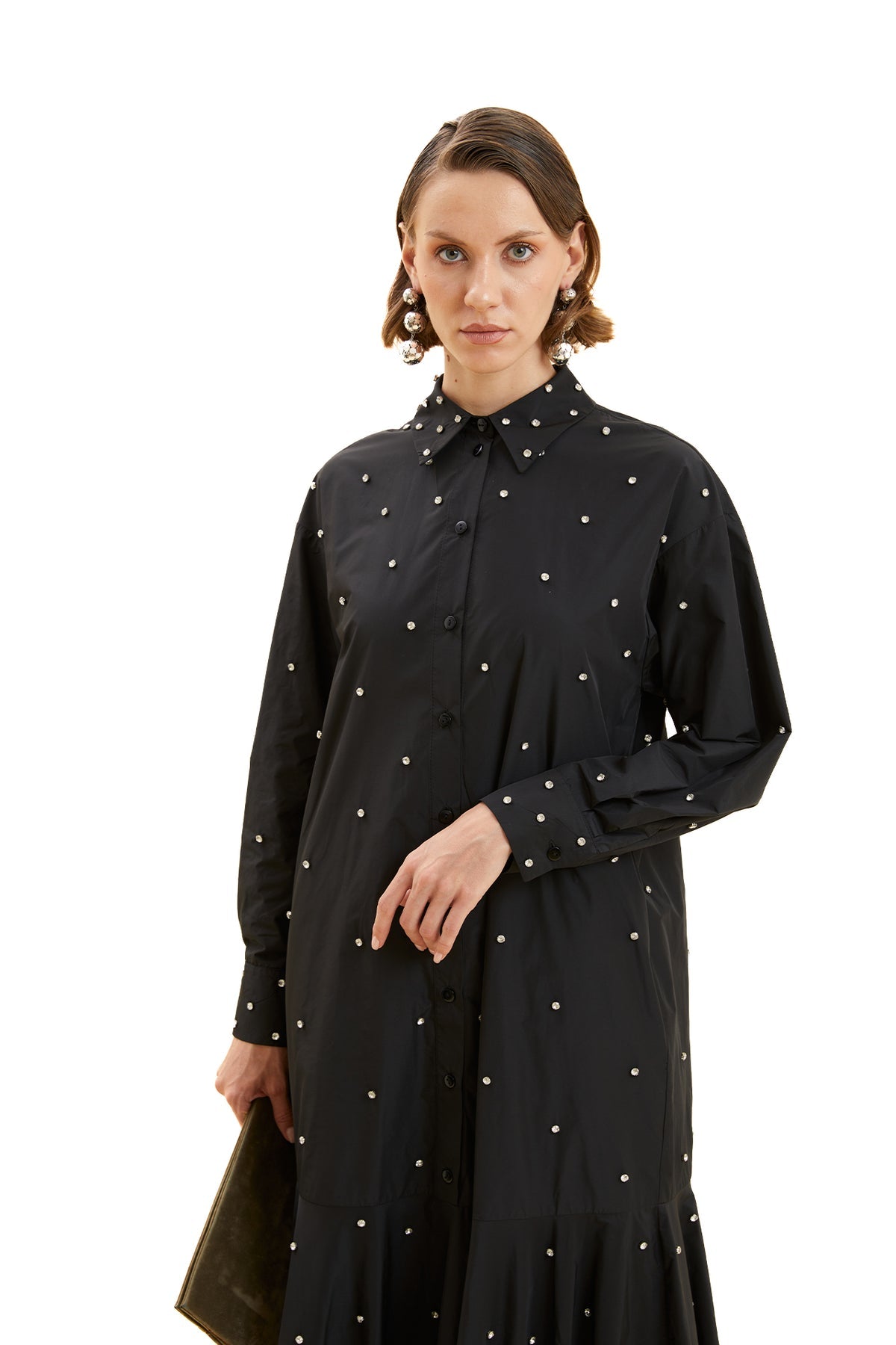 Taş Detaylı Gömlek Elbise