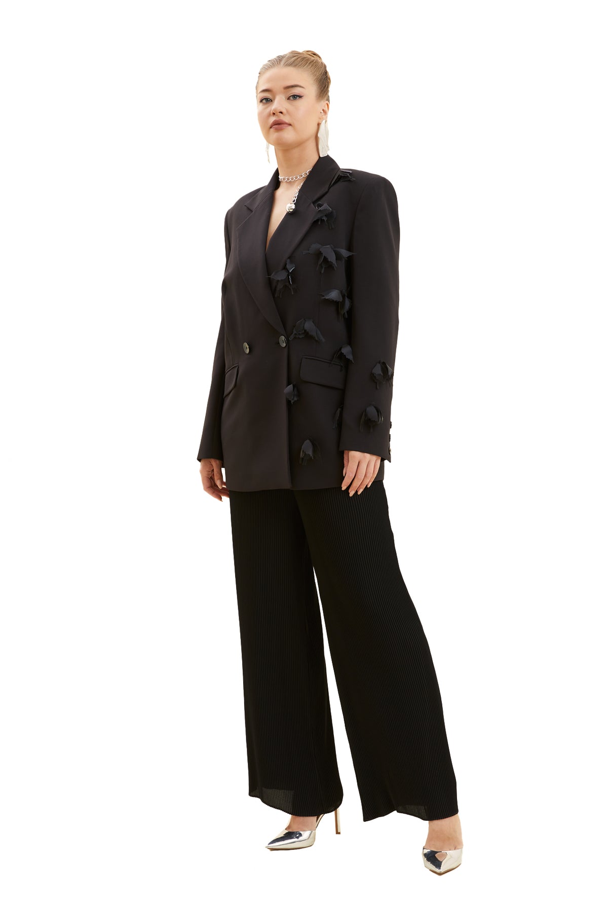 Aplike Detaylı Kruvaze Ceket