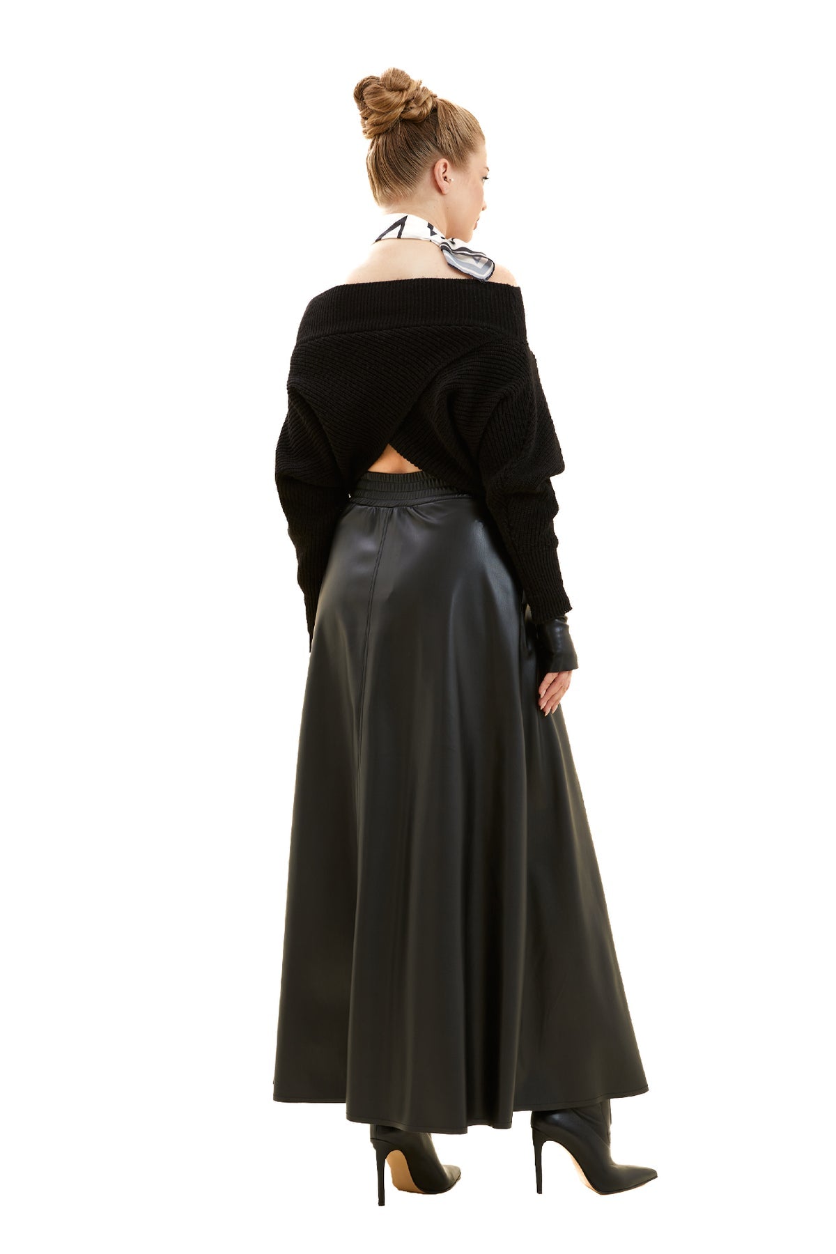 Beli Lastikli Deri Uzun Etek