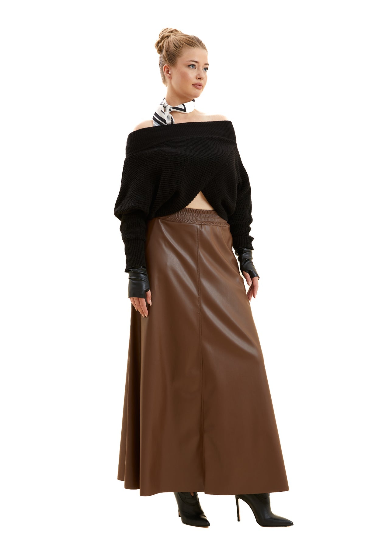 Beli Lastikli Deri Uzun Etek