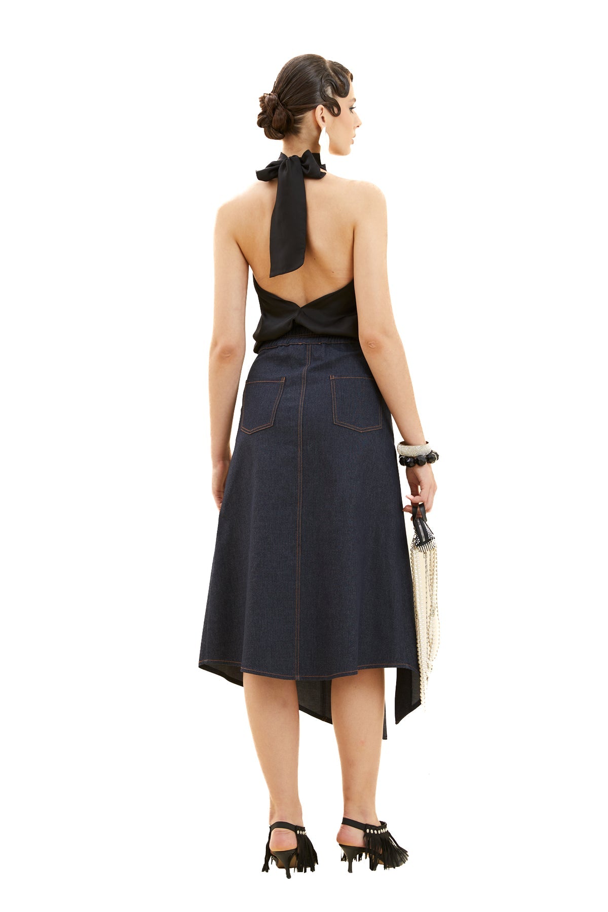 Yırtmaçlı Asimetrik Jean Etek