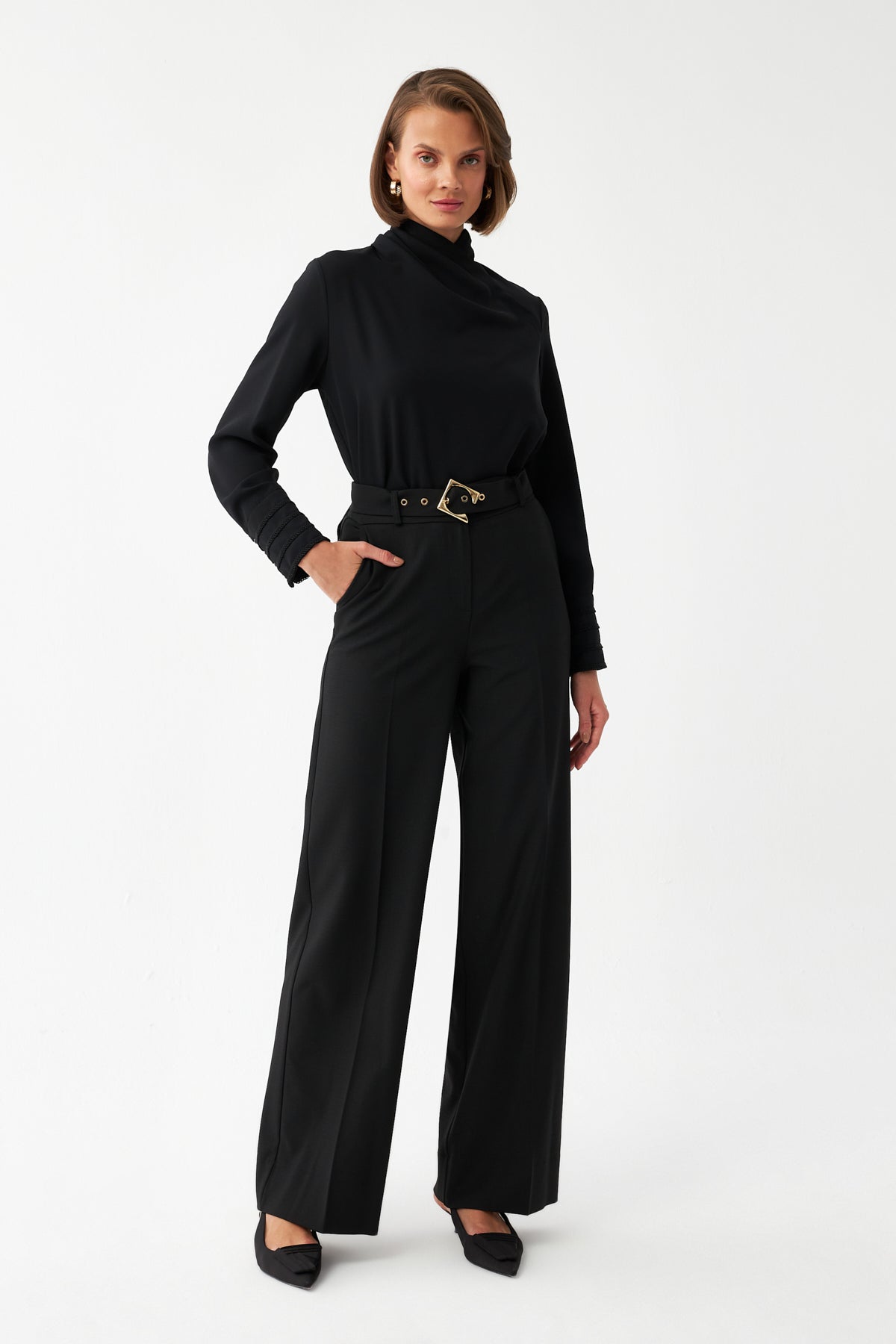 Uzun Kuşaklı Pantolon SİYAH