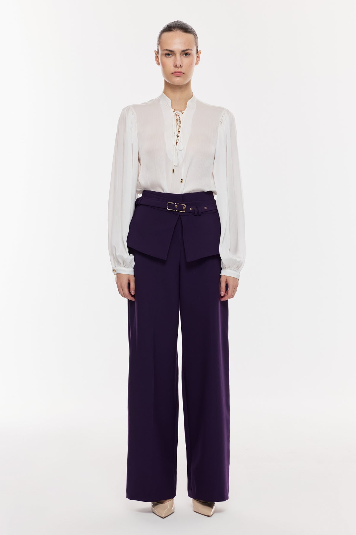 Kuşak Detaylı Palazzo Pantolon