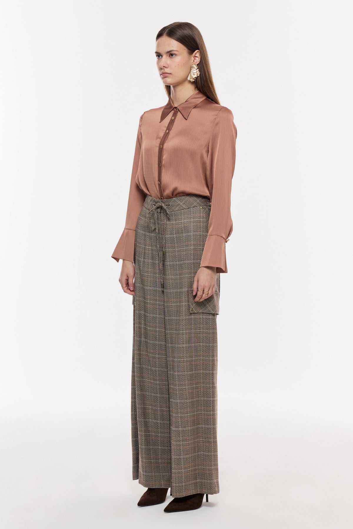 Kareli Geniş Paça Pantolon