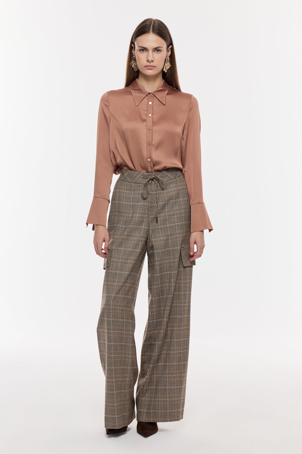 Kareli Geniş Paça Pantolon