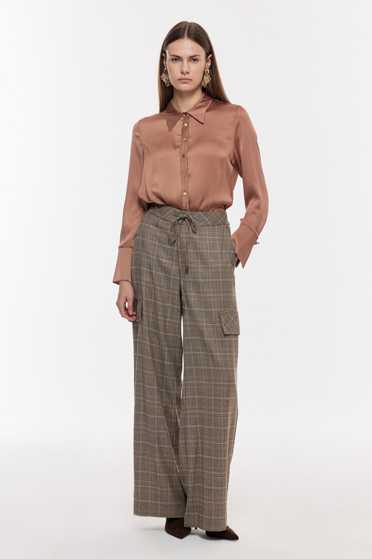 Kareli Geniş Paça Pantolon