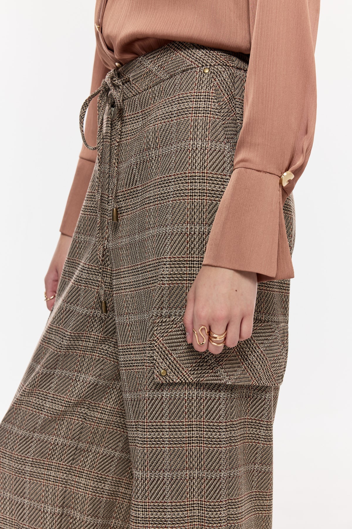 Kareli Geniş Paça Pantolon