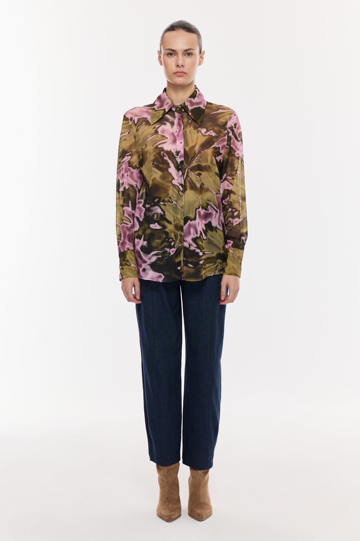 Saten Dokulu Gömlek Bluz