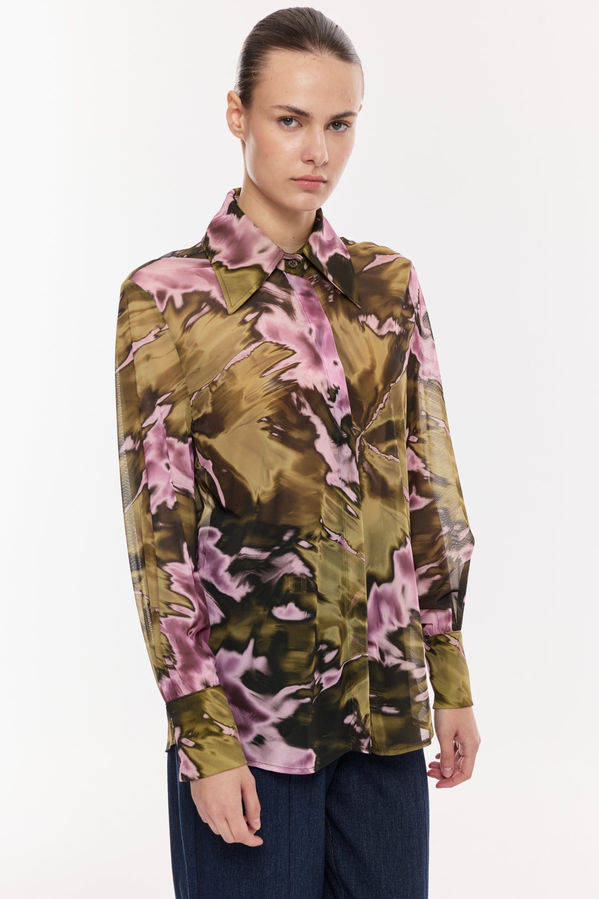 Saten Dokulu Gömlek Bluz