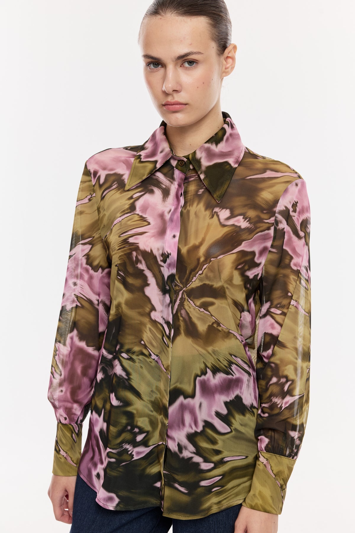 Saten Dokulu Gömlek Bluz