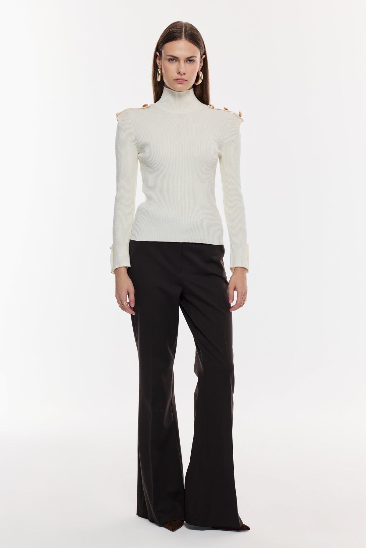 Omuz-Kol Düğme Detaylı Triko Bluz