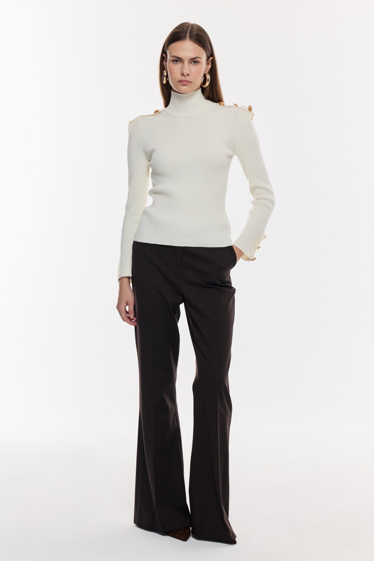 Omuz-Kol Düğme Detaylı Triko Bluz