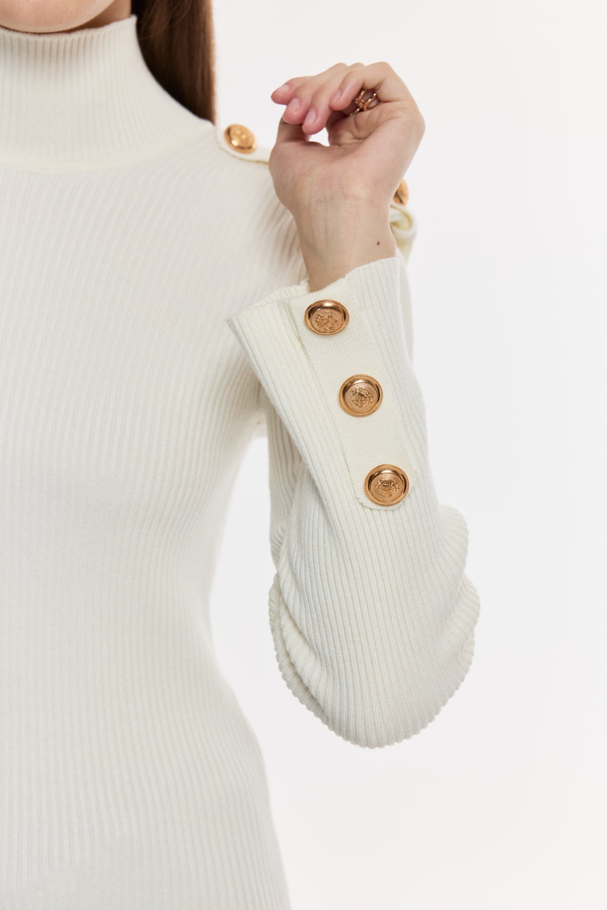 Omuz-Kol Düğme Detaylı Triko Bluz