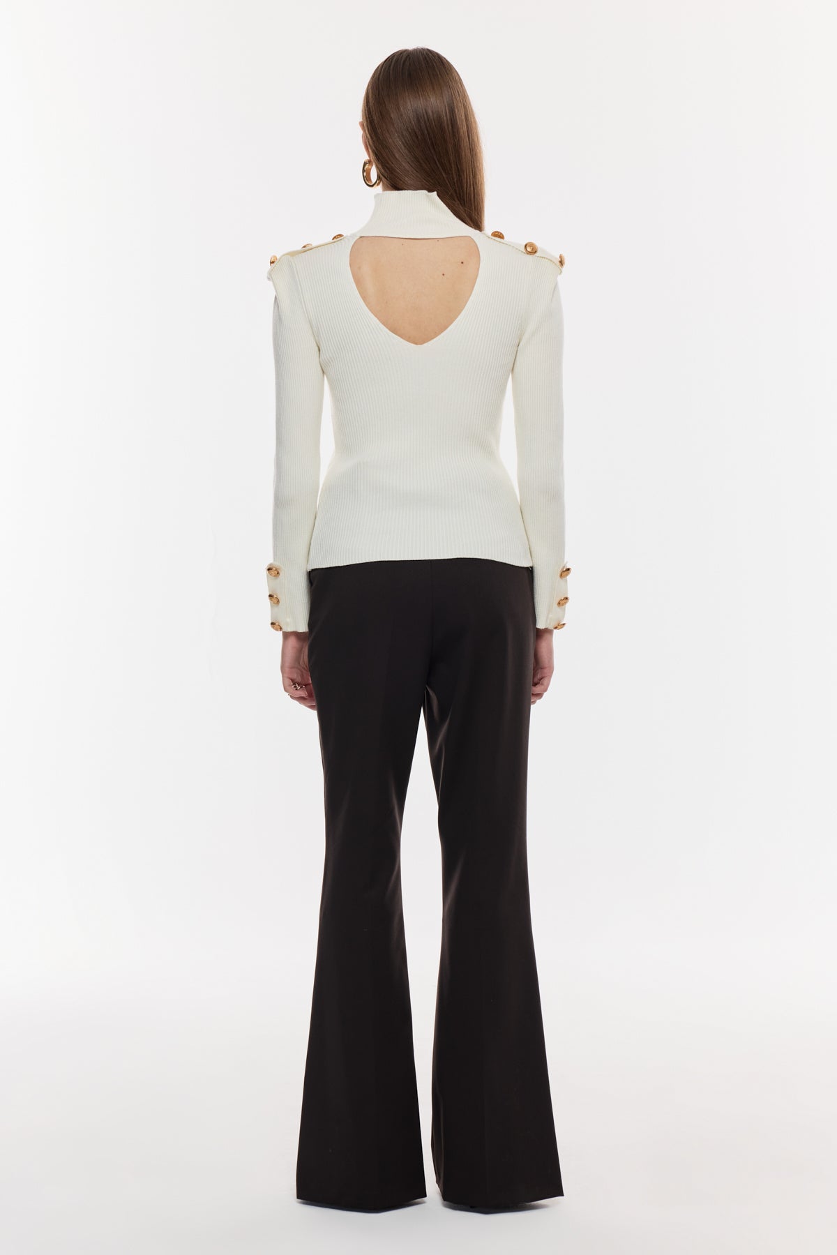 Omuz-Kol Düğme Detaylı Triko Bluz