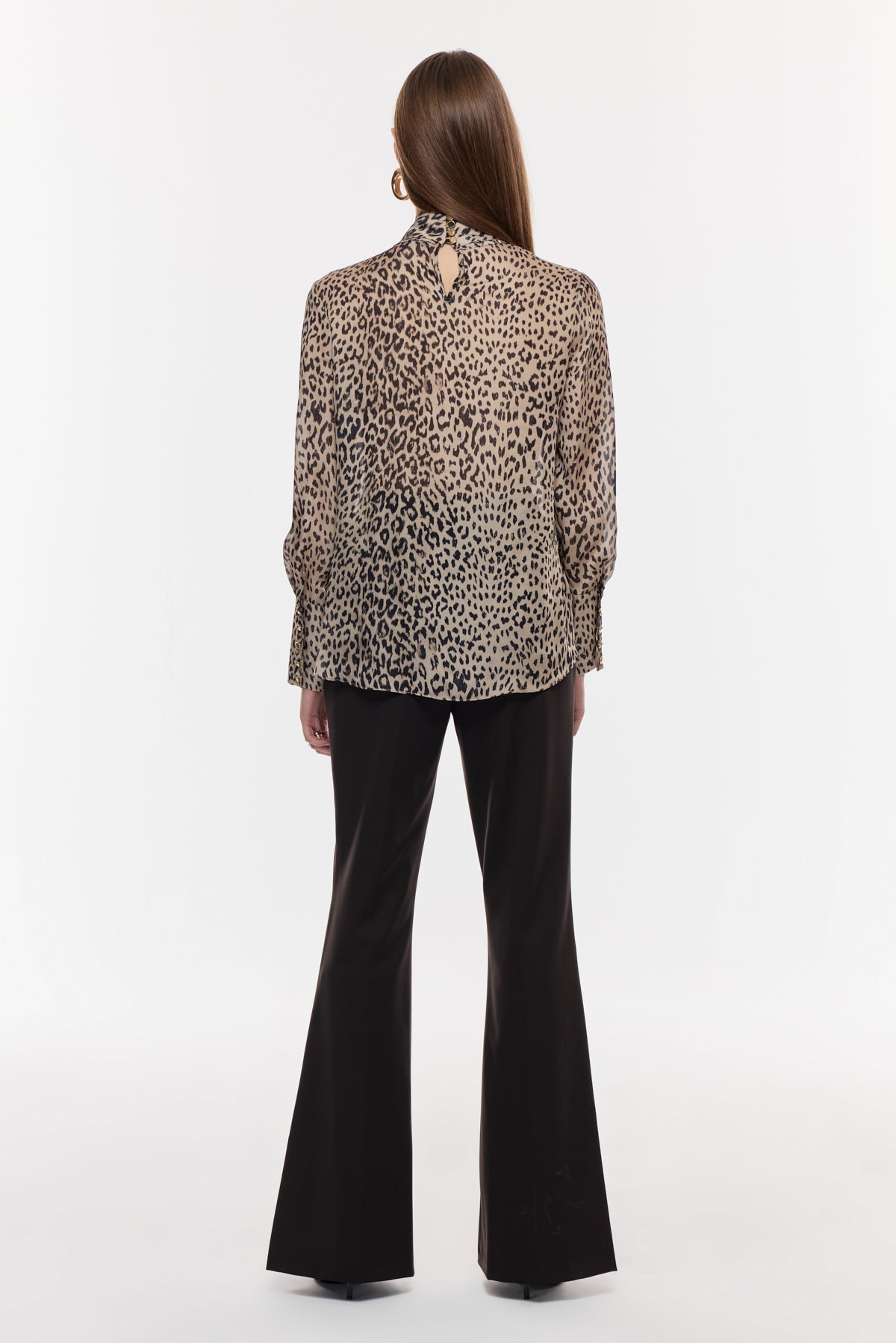 Leopar Desenli Fular Yaka Bluz