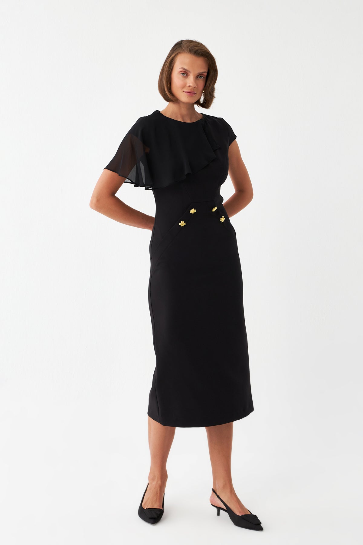 Aksesuar Mixli Midi Elbise SİYAH