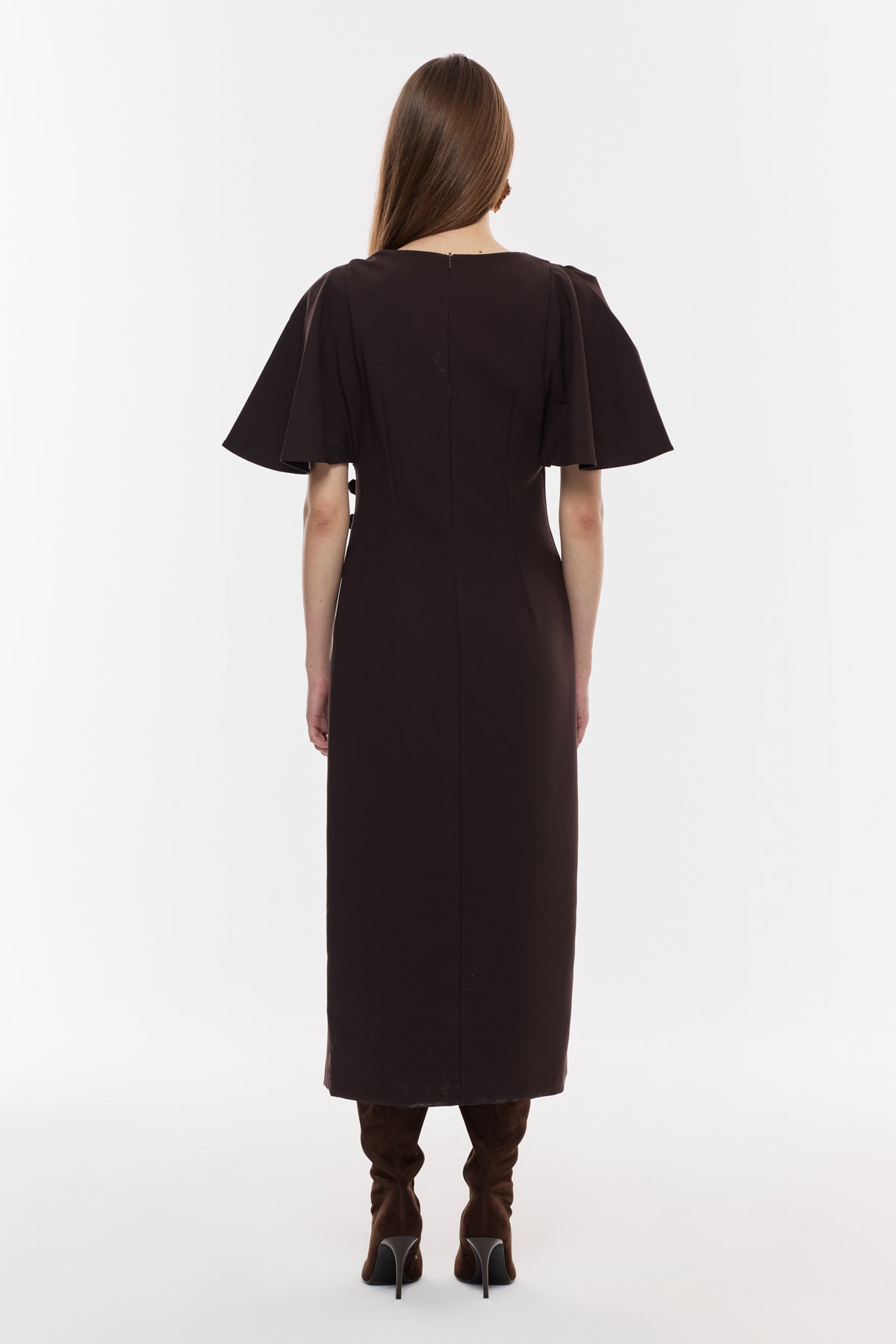 Kemer Detaylı Yırtmaçlı Midi Elbise