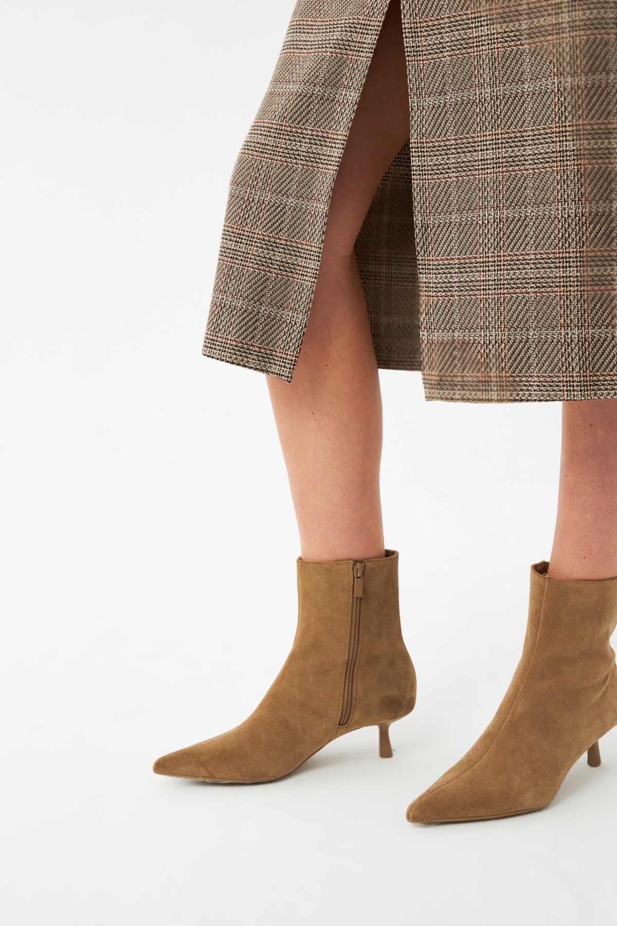 Kareli Kuşaklı Midi Elbise