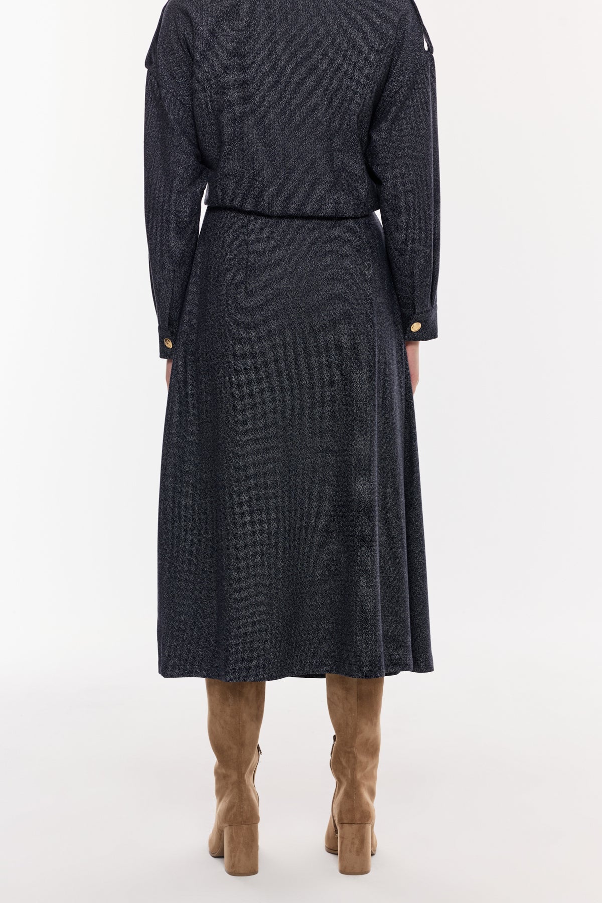 Altın Fermuar Detaylı Midi Etek