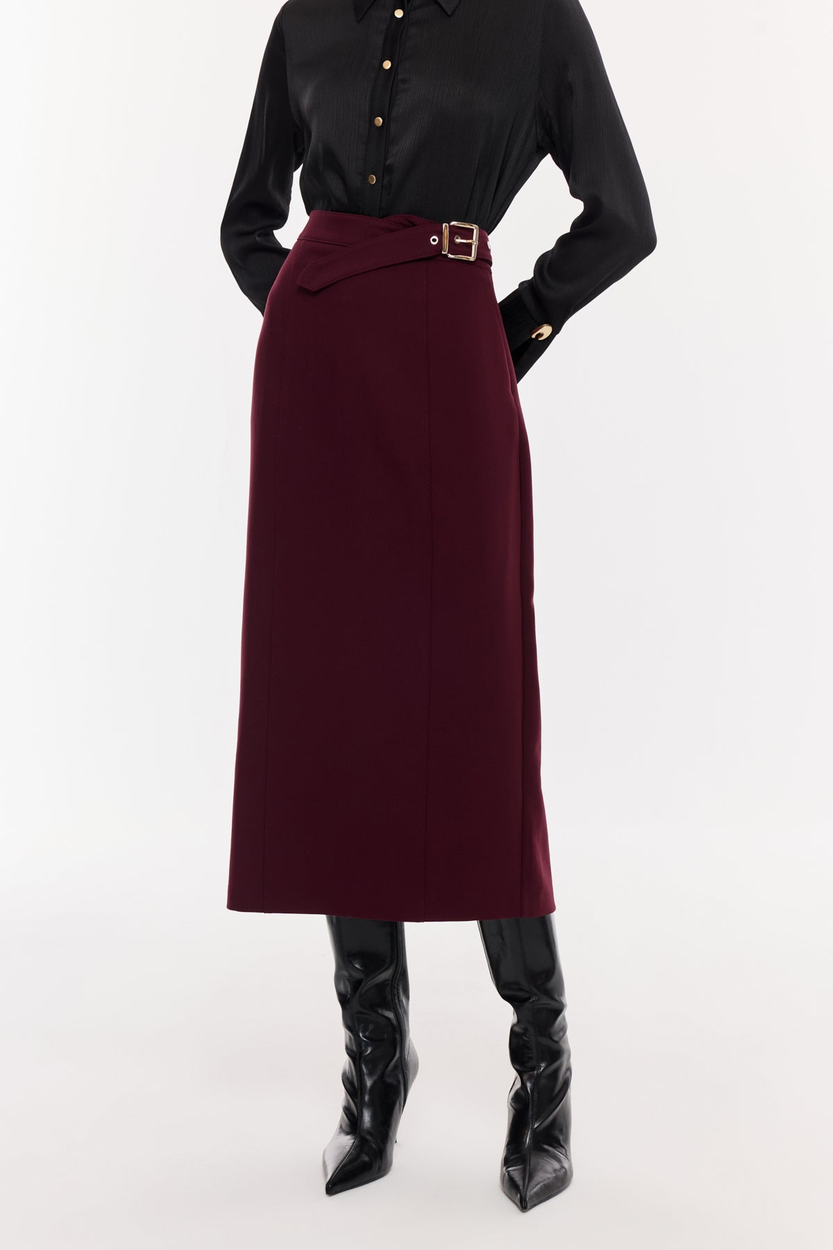 Kuşak Detaylı Kalem Etek