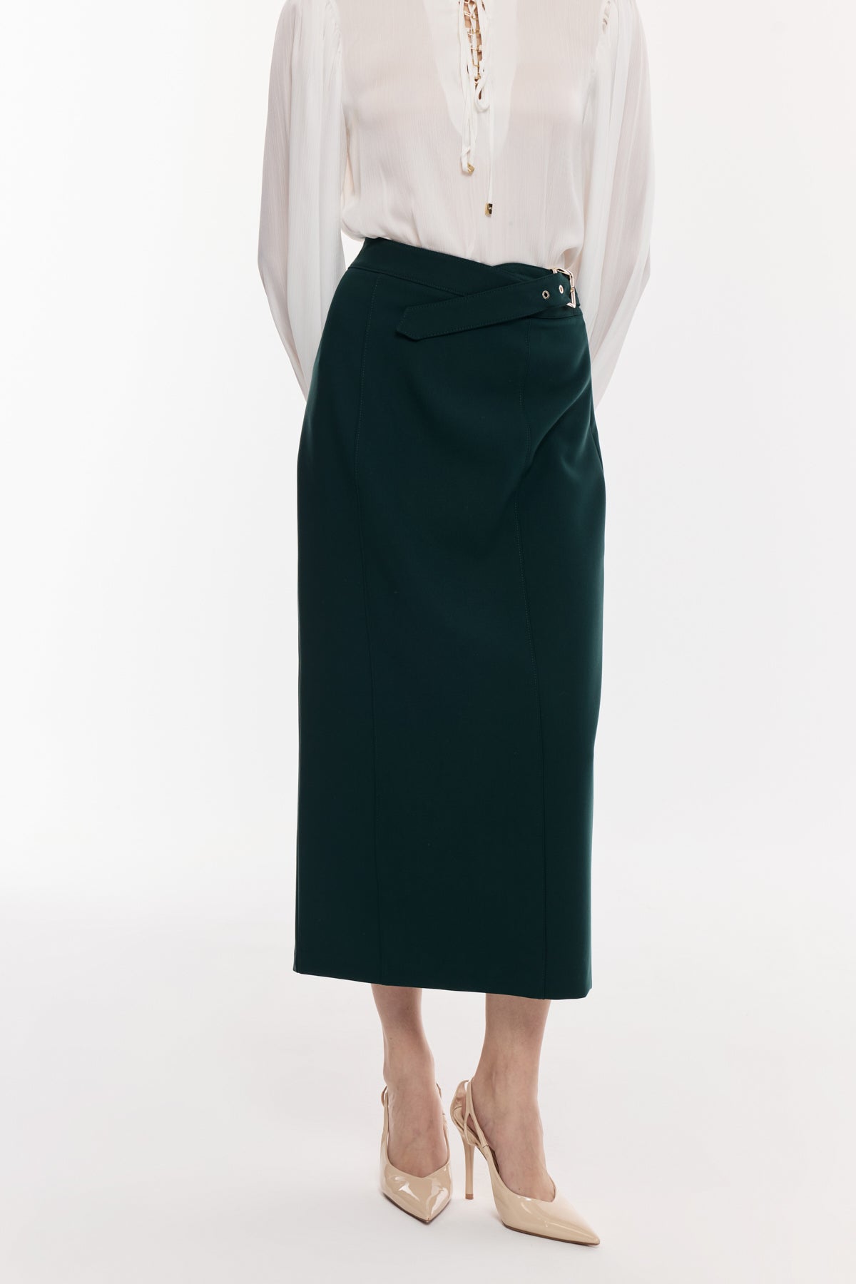 Kuşak Detaylı Kalem Etek