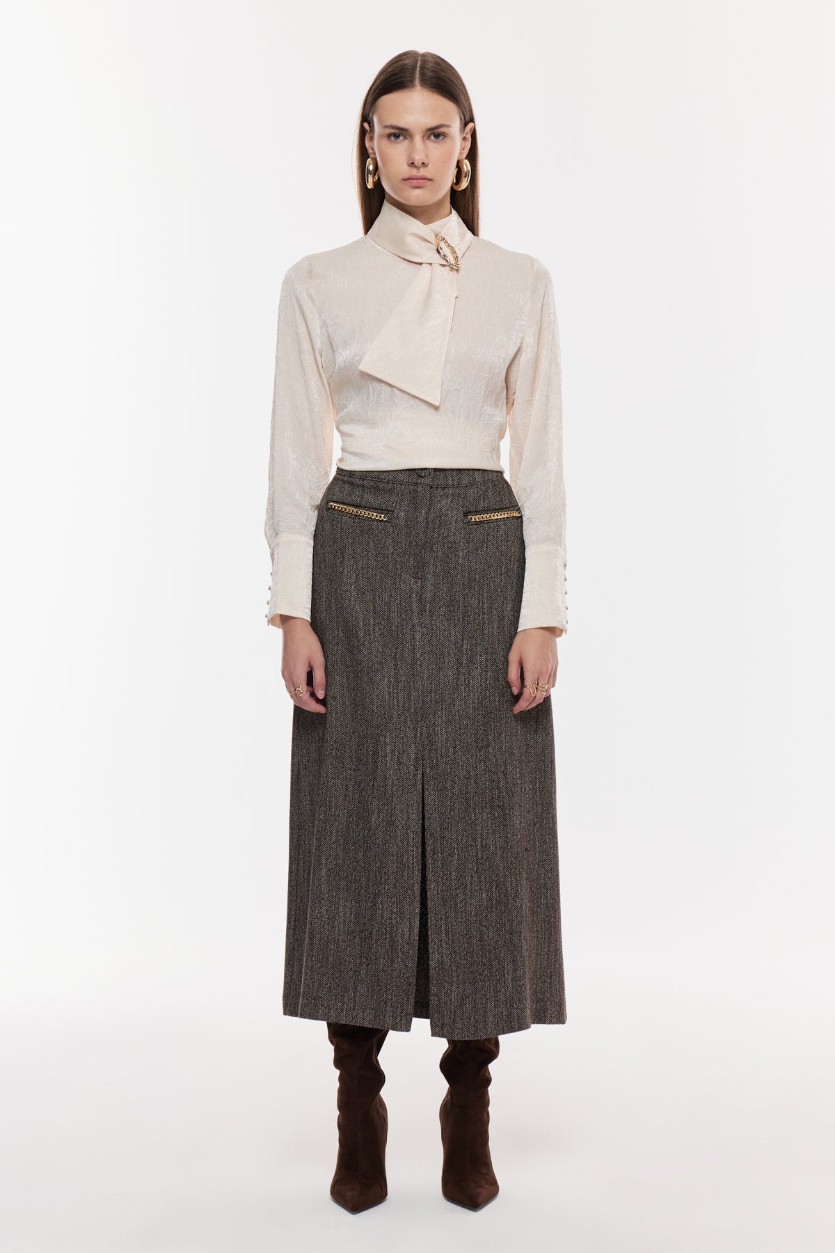 Örgü Dokulu Midi Etek