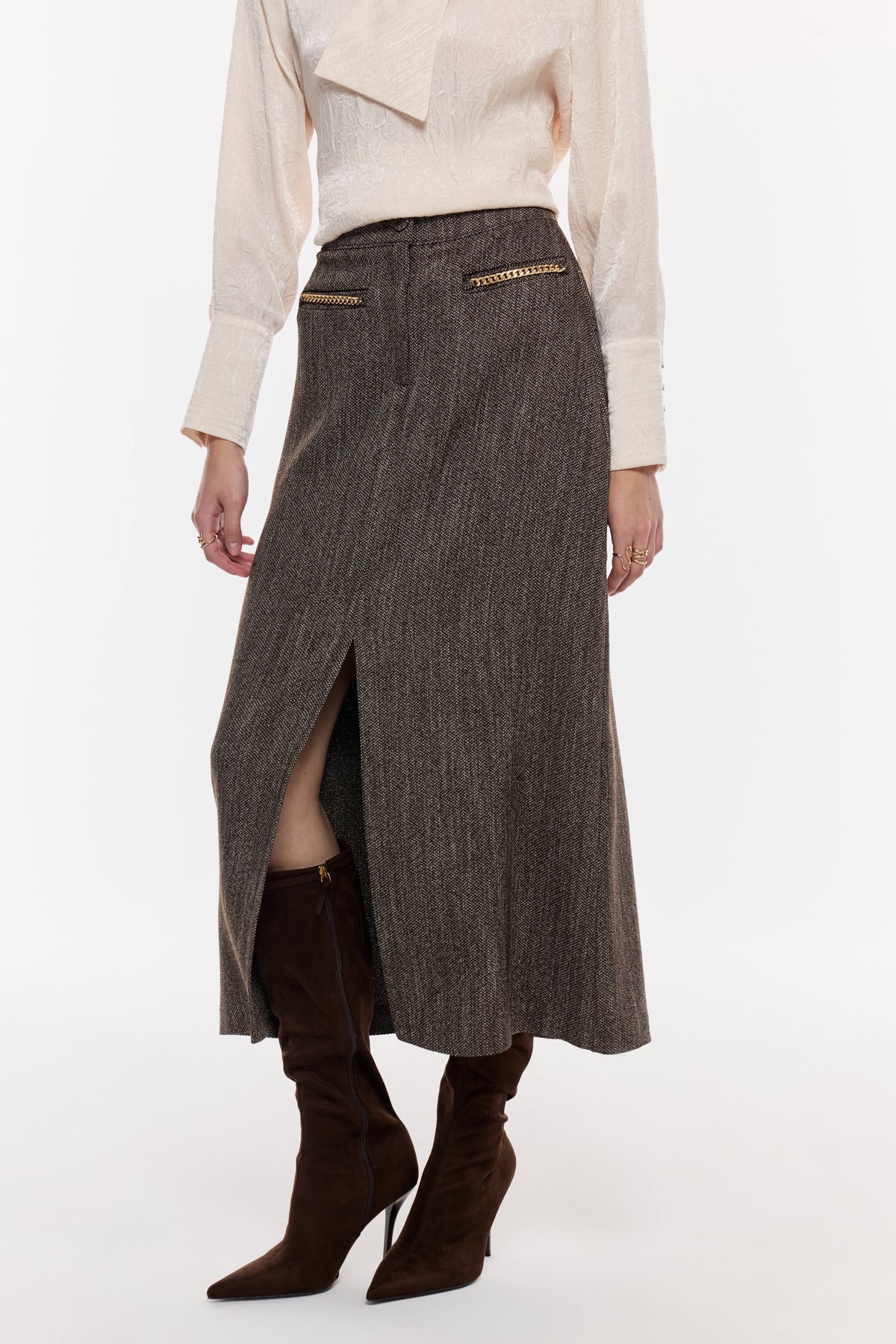 Örgü Dokulu Midi Etek