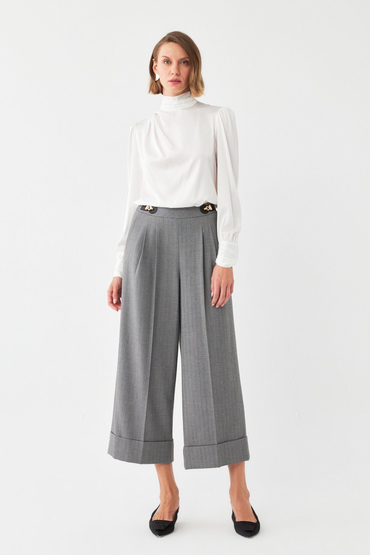 Çizgili Pileli Palazzo Pantolon