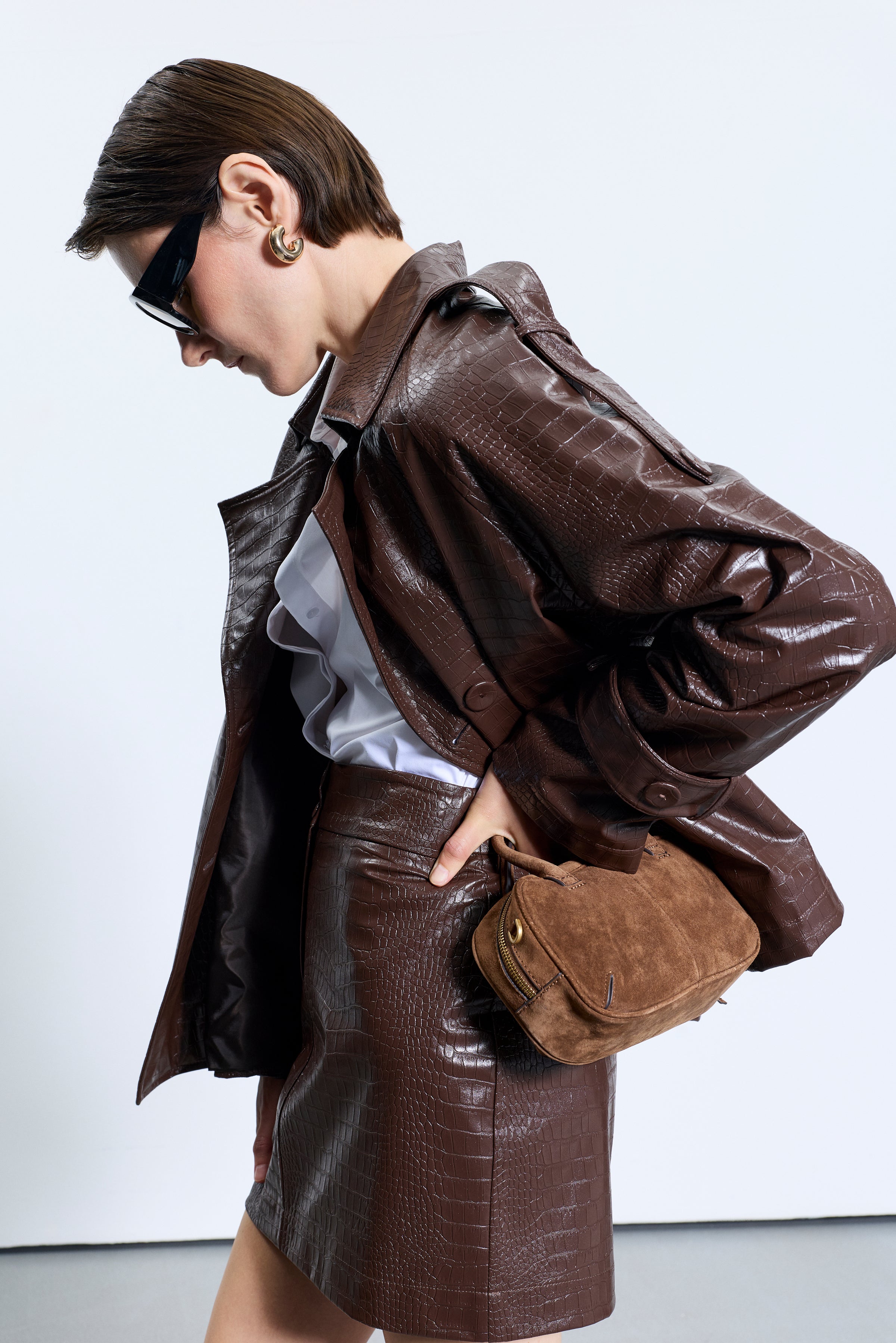 1716 Kahve Deri Trençkot