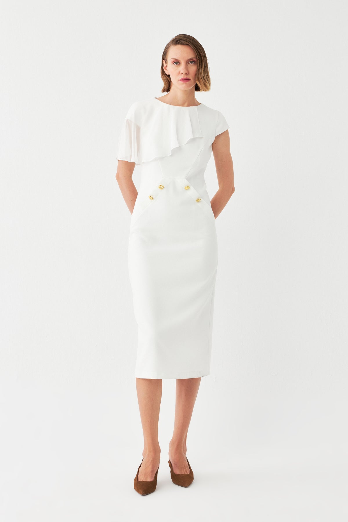 Aksesuar Mixli Midi Elbise EKRU