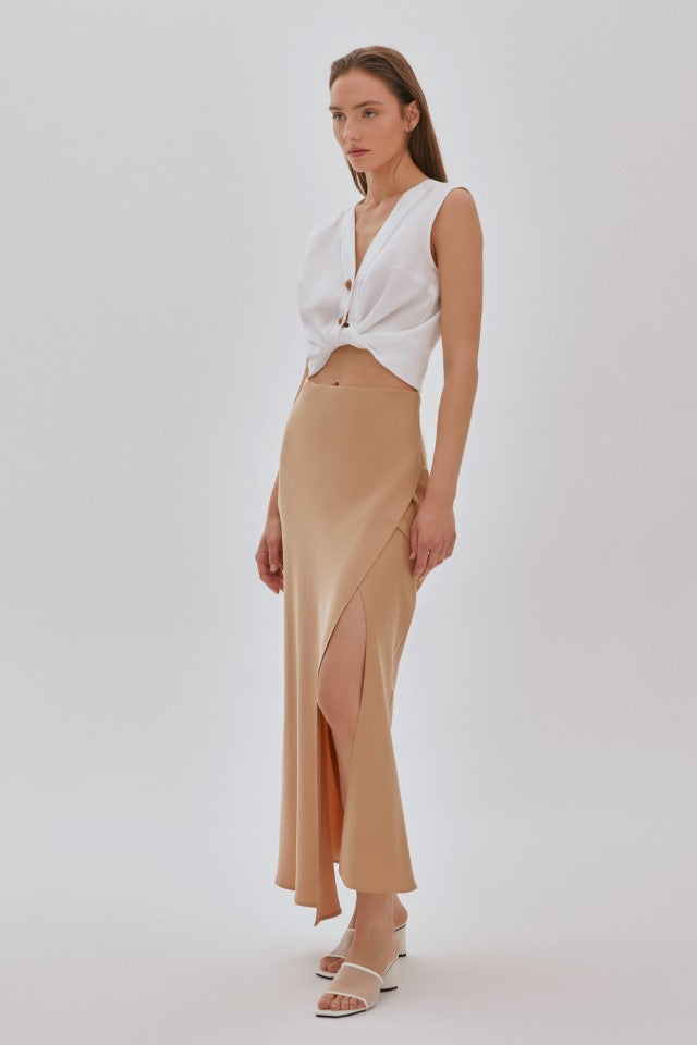 Asimetrik Tencel Etek Camel