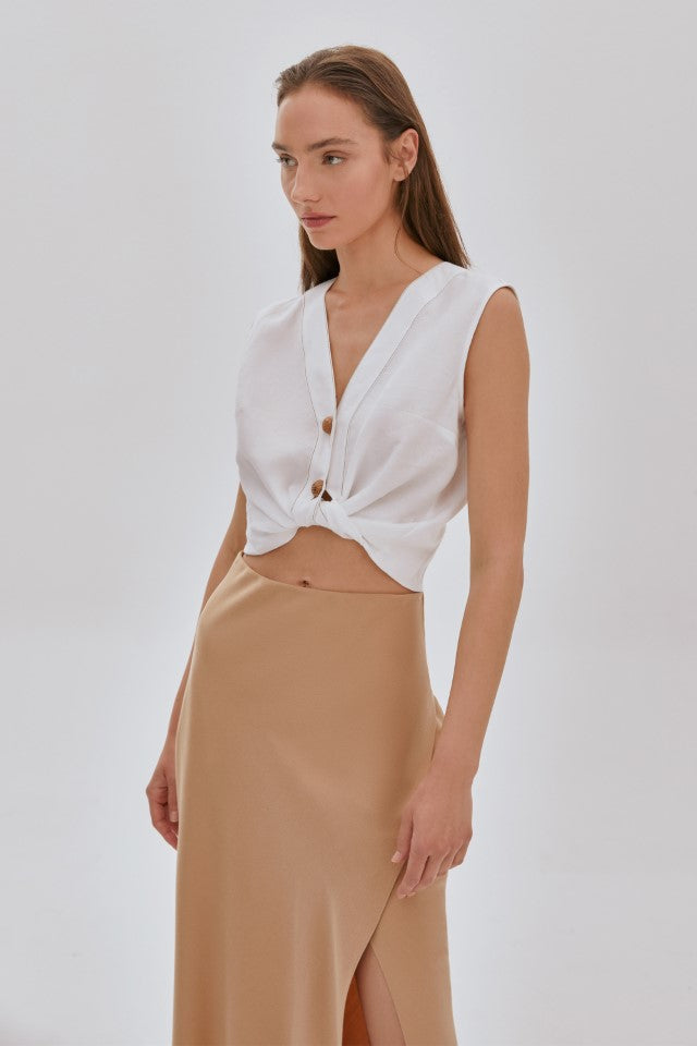 Asimetrik Tencel Etek Camel