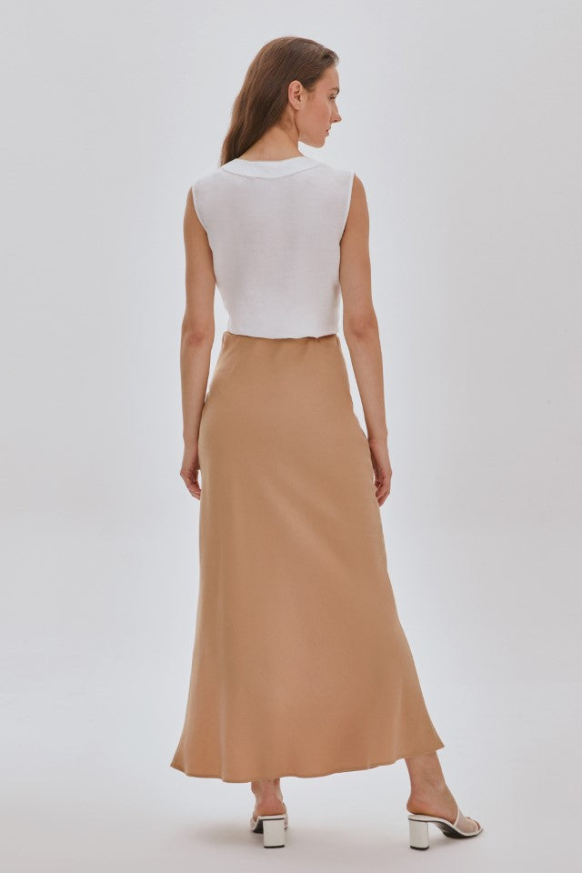 Asimetrik Tencel Etek Camel