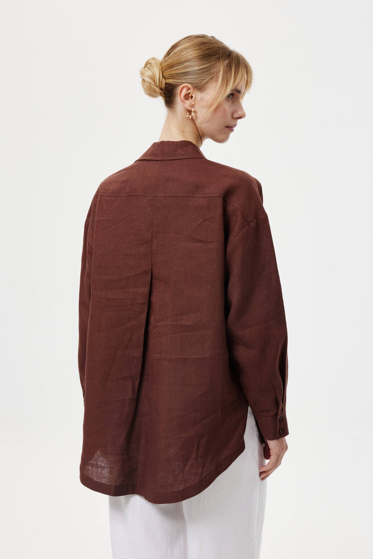 Dökümlü Keten Gömlek KAHVERENGİ